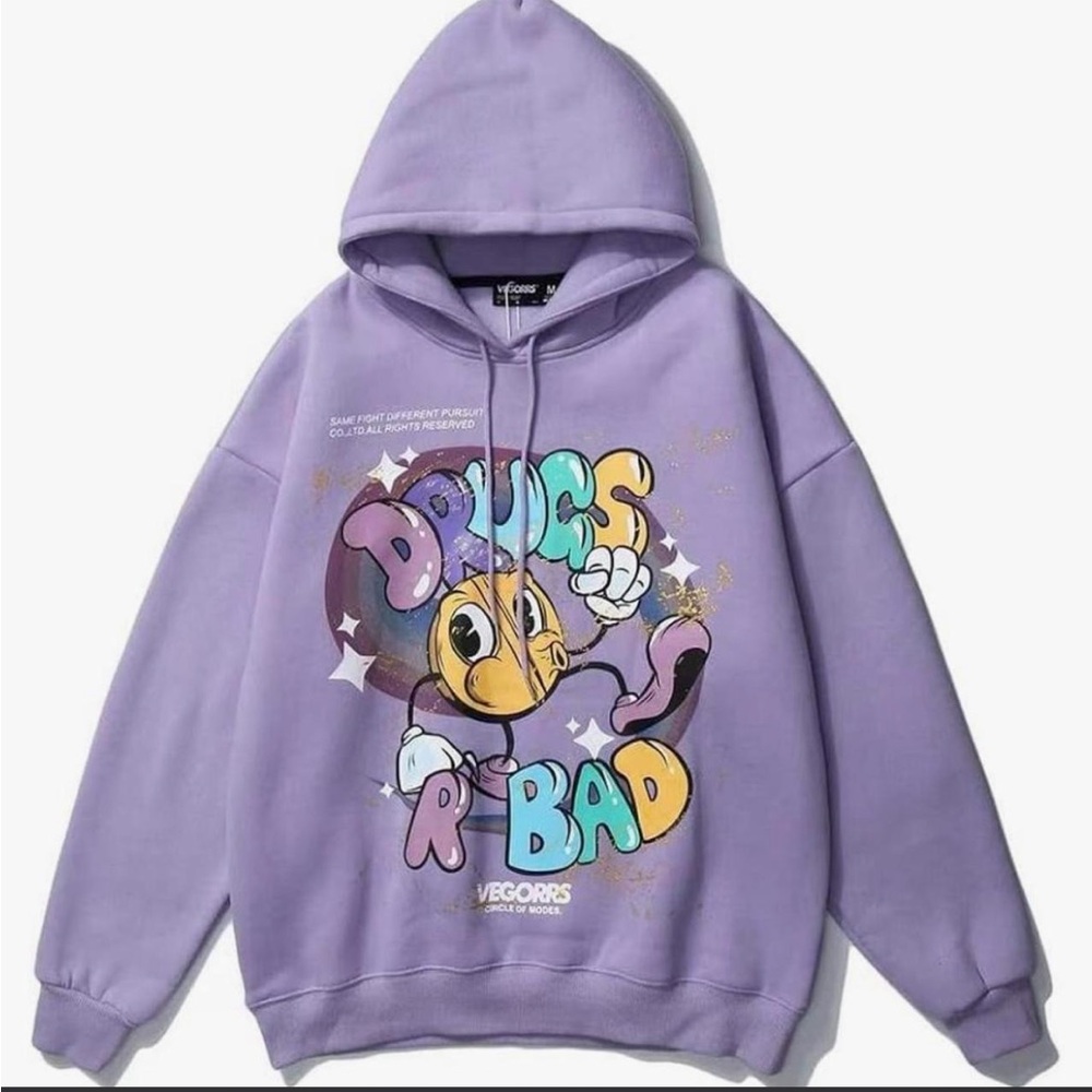 Lavender Graphic Hoodie with Colorful Cartoon Print